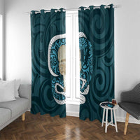Turquoise New Zealand Eel Window Curtain Aotearoa Maori Tuna With Kotiate Weapon LT14 With Grommets Turquoise - Polynesian Pride