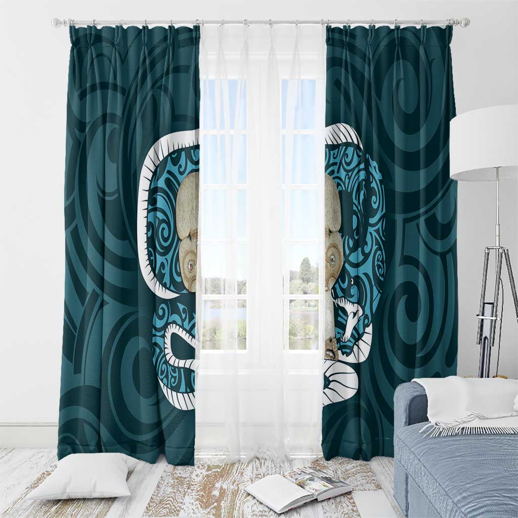 Turquoise New Zealand Eel Window Curtain Aotearoa Maori Tuna With Kotiate Weapon LT14 - Polynesian Pride