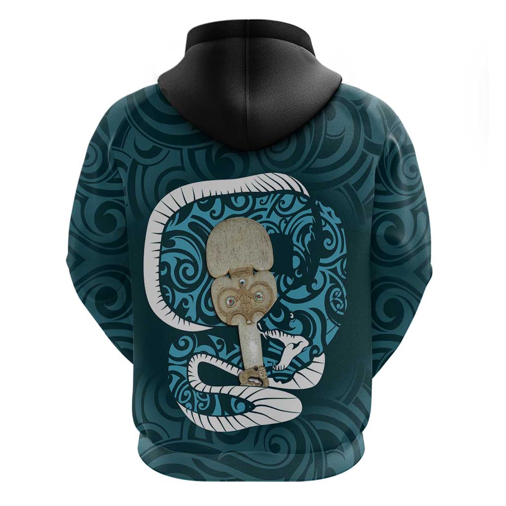 Turquoise New Zealand Eel Zip Hoodie Aotearoa Maori Tuna With Kotiate Weapon