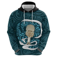 Turquoise New Zealand Eel Zip Hoodie Aotearoa Maori Tuna With Kotiate Weapon