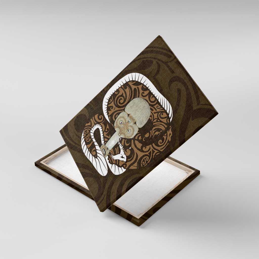 Gold New Zealand Eel Canvas Wall Art Aotearoa Maori Tuna With Kotiate Weapon LT14 With Frame Gold - Polynesian Pride
