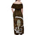 Gold New Zealand Eel Family Matching Off Shoulder Maxi Dress and Hawaiian Shirt Aotearoa Maori Tuna With Kotiate Weapon