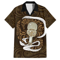 Gold New Zealand Eel Family Matching Puletasi and Hawaiian Shirt Aotearoa Maori Tuna With Kotiate Weapon