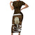 Gold New Zealand Eel Family Matching Short Sleeve Bodycon Dress and Hawaiian Shirt Aotearoa Maori Tuna With Kotiate Weapon