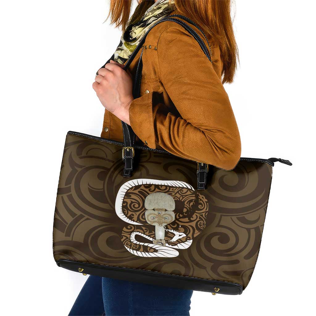Gold New Zealand Eel Leather Tote Bag Aotearoa Maori Tuna With Kotiate Weapon LT14 Gold - Polynesian Pride