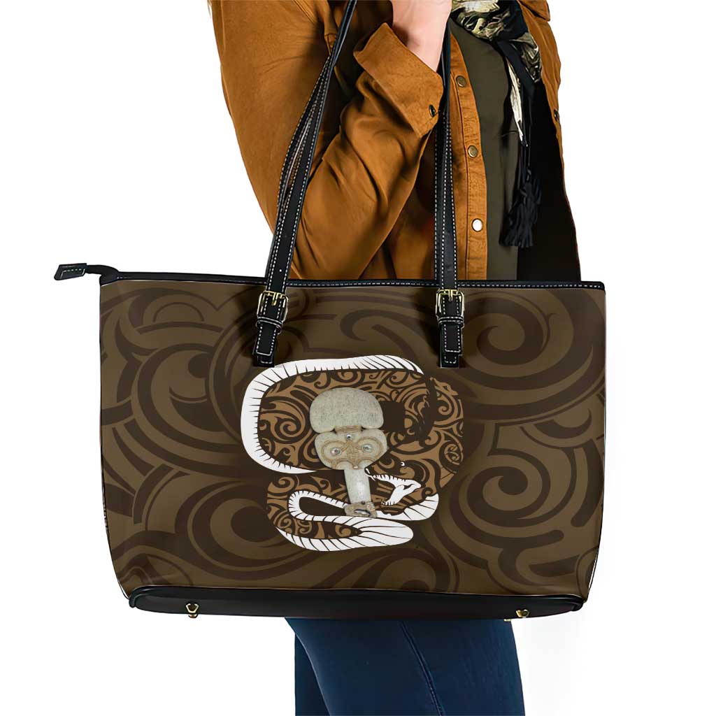 Gold New Zealand Eel Leather Tote Bag Aotearoa Maori Tuna With Kotiate Weapon LT14 - Polynesian Pride