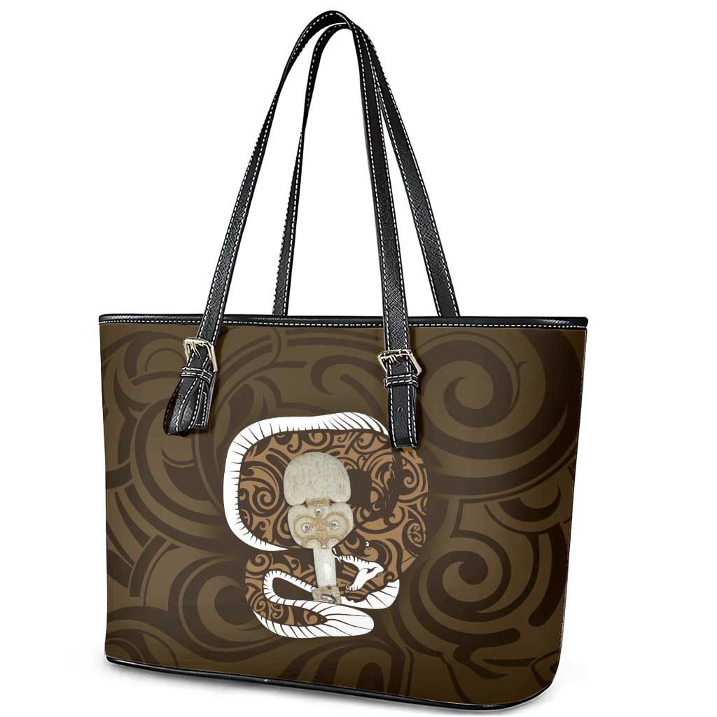 Gold New Zealand Eel Leather Tote Bag Aotearoa Maori Tuna With Kotiate Weapon LT14 - Polynesian Pride