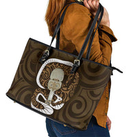 Gold New Zealand Eel Leather Tote Bag Aotearoa Maori Tuna With Kotiate Weapon LT14 - Polynesian Pride