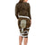 Gold New Zealand Eel Long Sleeve Bodycon Dress Aotearoa Maori Tuna With Kotiate Weapon