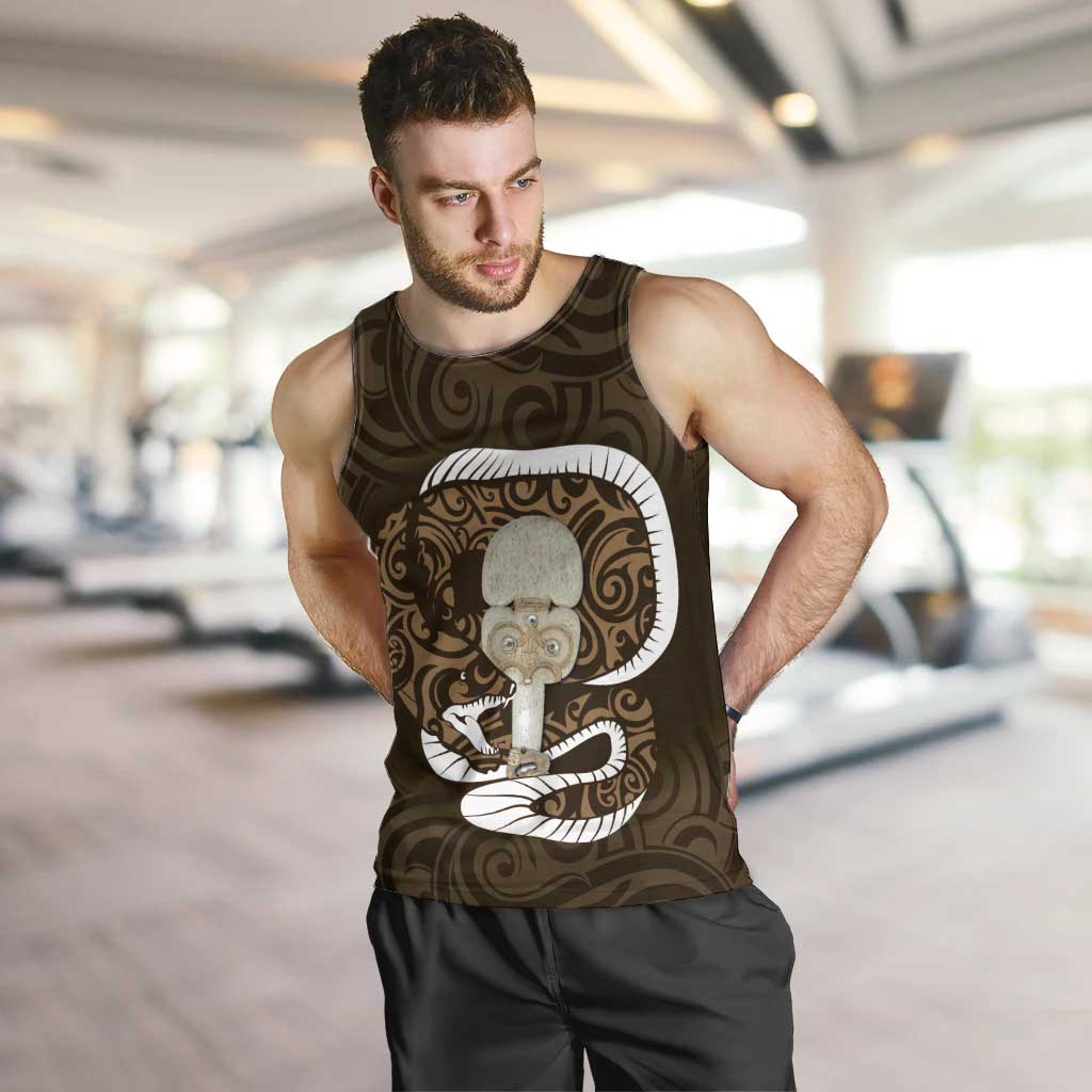 Gold New Zealand Eel Men Tank Top Aotearoa Maori Tuna With Kotiate Weapon LT14 Gold - Polynesian Pride