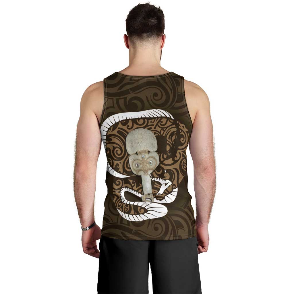 Gold New Zealand Eel Men Tank Top Aotearoa Maori Tuna With Kotiate Weapon LT14 - Polynesian Pride