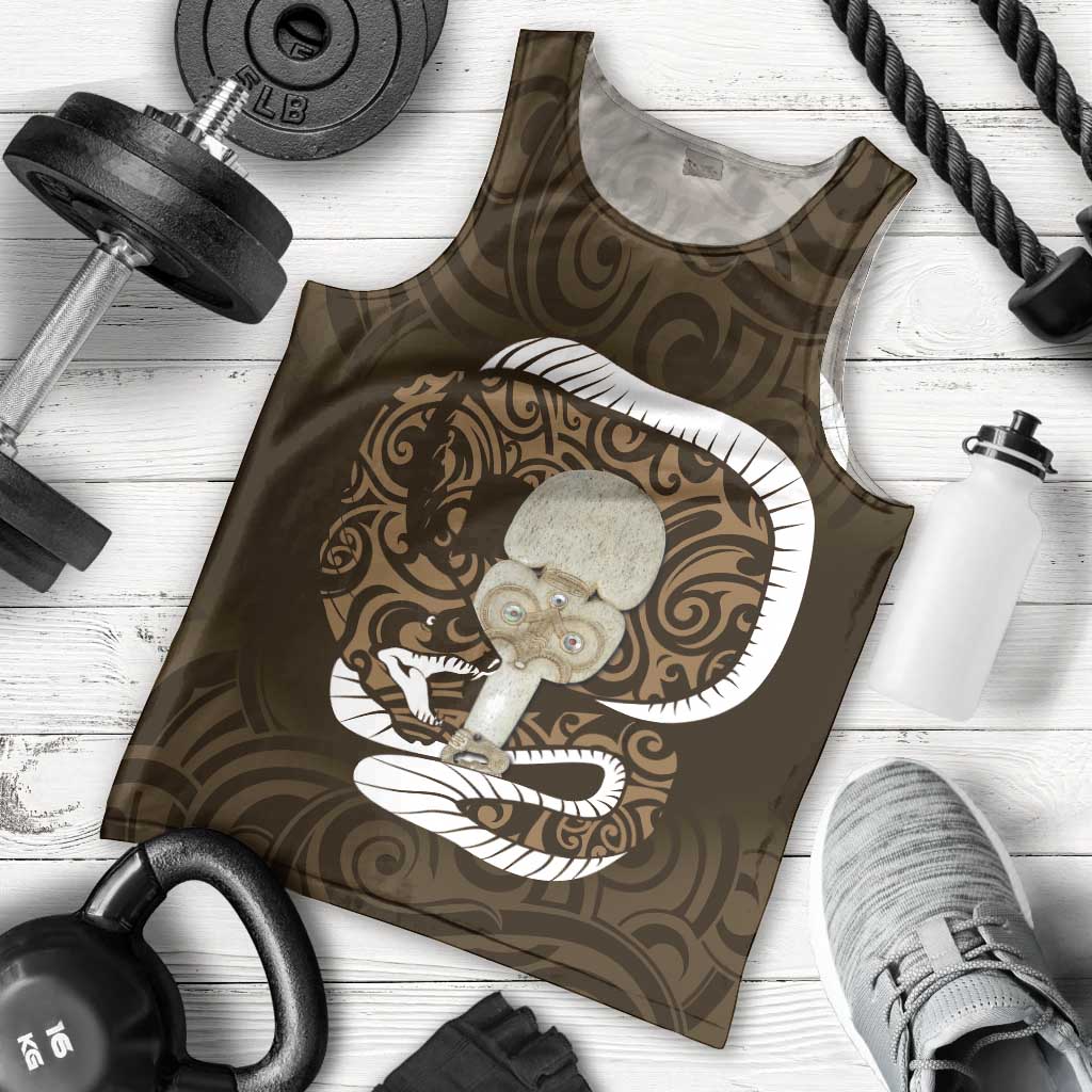 Gold New Zealand Eel Men Tank Top Aotearoa Maori Tuna With Kotiate Weapon LT14 - Polynesian Pride