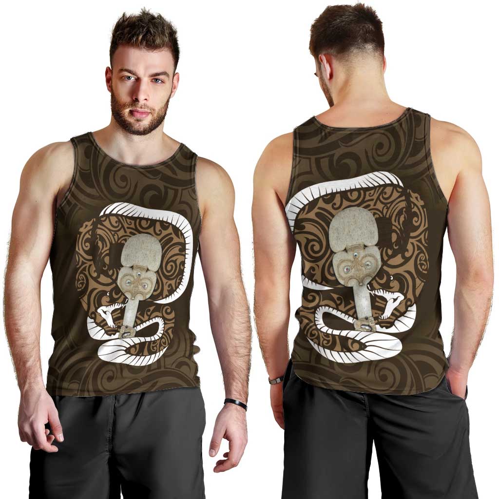 Gold New Zealand Eel Men Tank Top Aotearoa Maori Tuna With Kotiate Weapon LT14 - Polynesian Pride