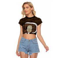 Gold New Zealand Eel Raglan Cropped T Shirt Aotearoa Maori Tuna With Kotiate Weapon LT14 Female Gold - Polynesian Pride
