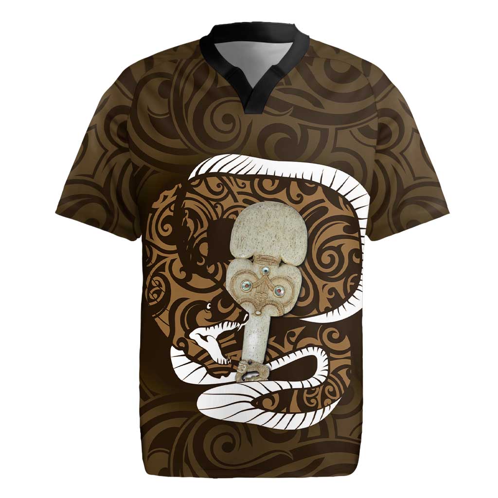 Gold New Zealand Eel Rugby Jersey Aotearoa Maori Tuna With Kotiate Weapon