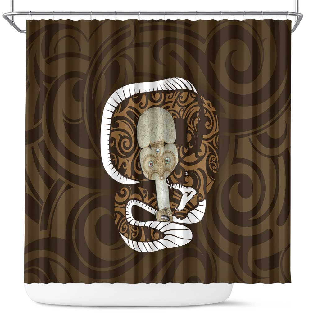 Gold New Zealand Eel Shower Curtain Aotearoa Maori Tuna With Kotiate Weapon