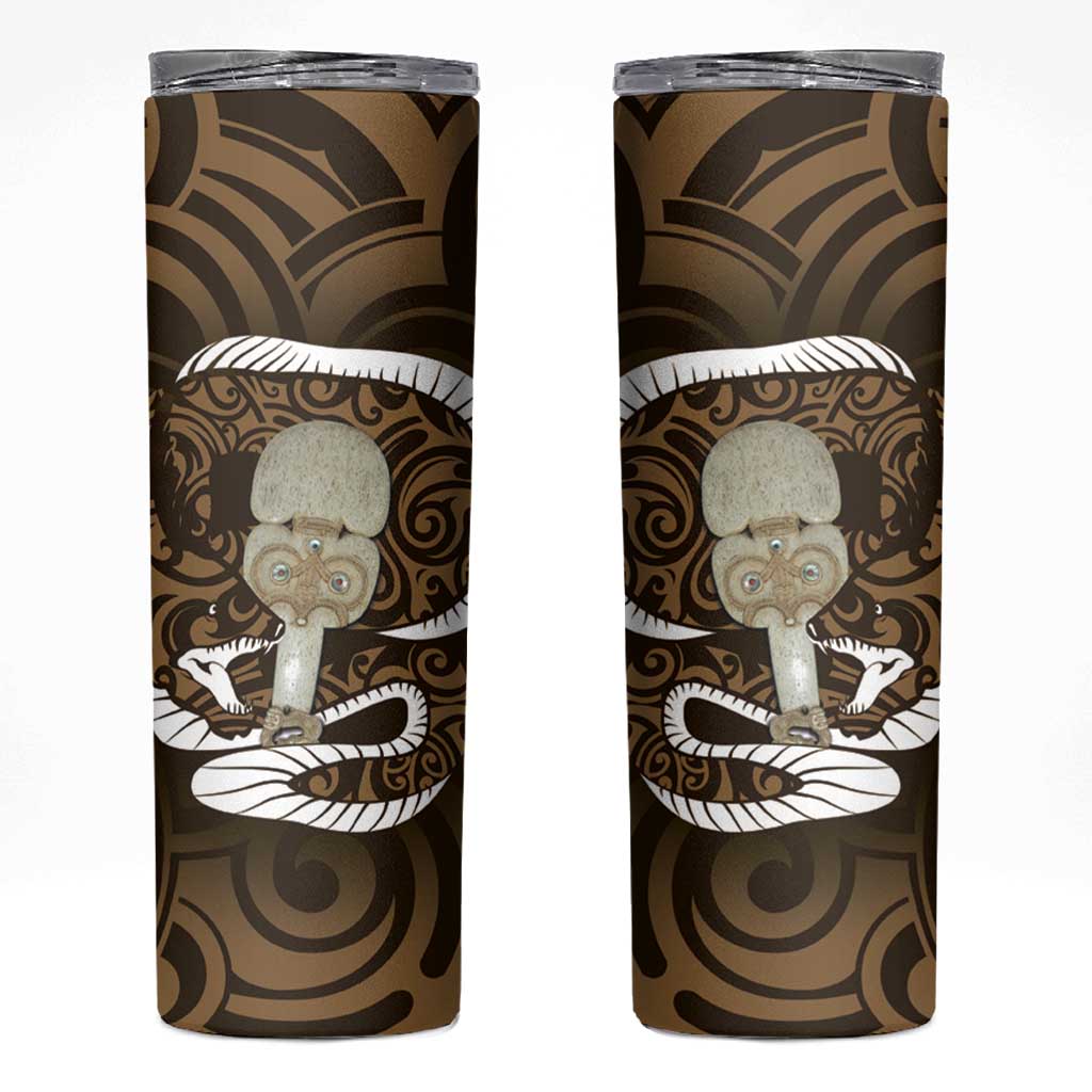 Gold New Zealand Eel Skinny Tumbler Aotearoa Maori Tuna With Kotiate Weapon