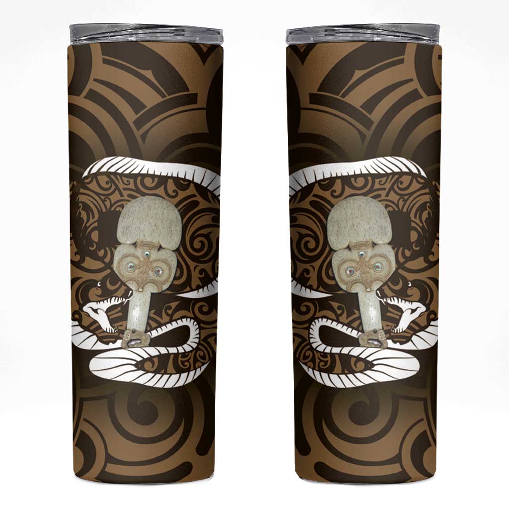 Gold New Zealand Eel Skinny Tumbler Aotearoa Maori Tuna With Kotiate Weapon