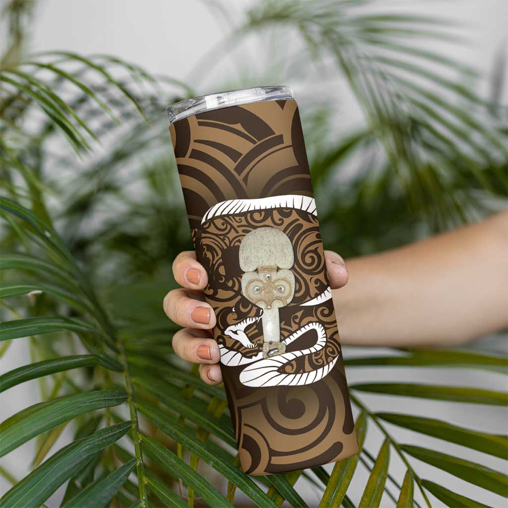 Gold New Zealand Eel Skinny Tumbler Aotearoa Maori Tuna With Kotiate Weapon