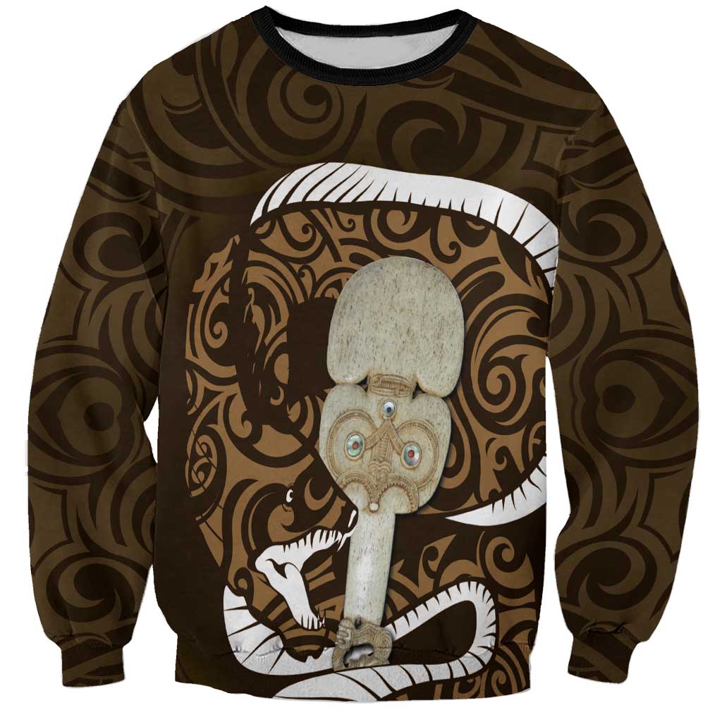 Gold New Zealand Eel Sweatshirt Aotearoa Maori Tuna With Kotiate Weapon LT14 Unisex Gold - Polynesian Pride