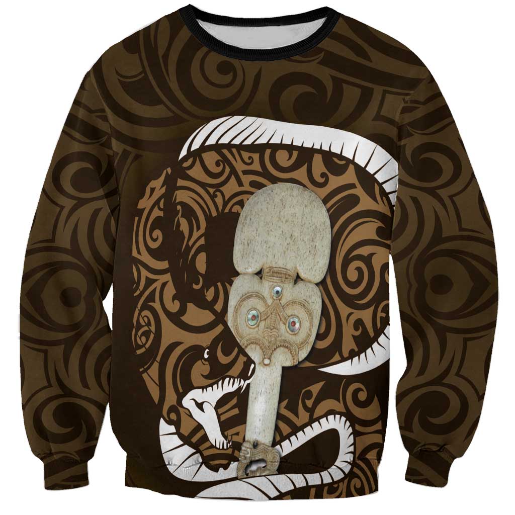 Gold New Zealand Eel Sweatshirt Aotearoa Maori Tuna With Kotiate Weapon