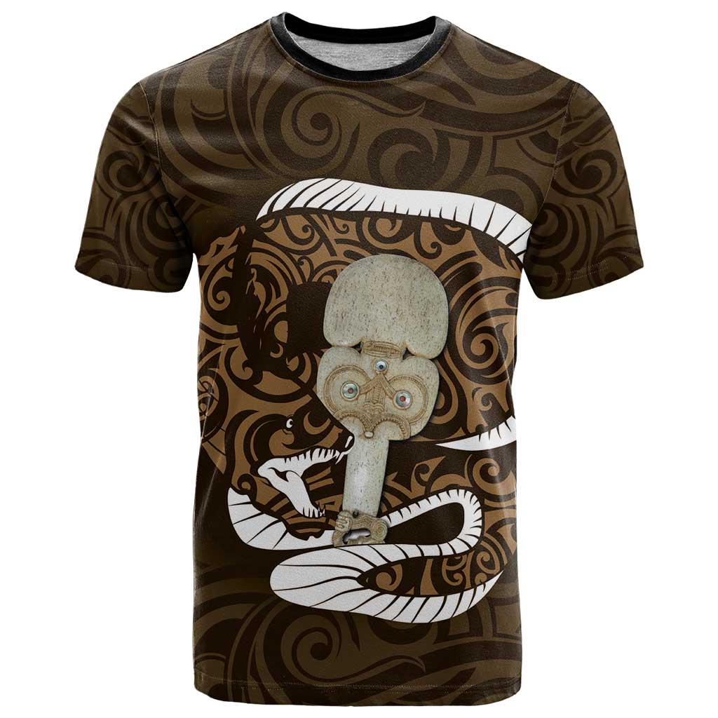 Gold New Zealand Eel T Shirt Aotearoa Maori Tuna With Kotiate Weapon LT14 Gold - Polynesian Pride