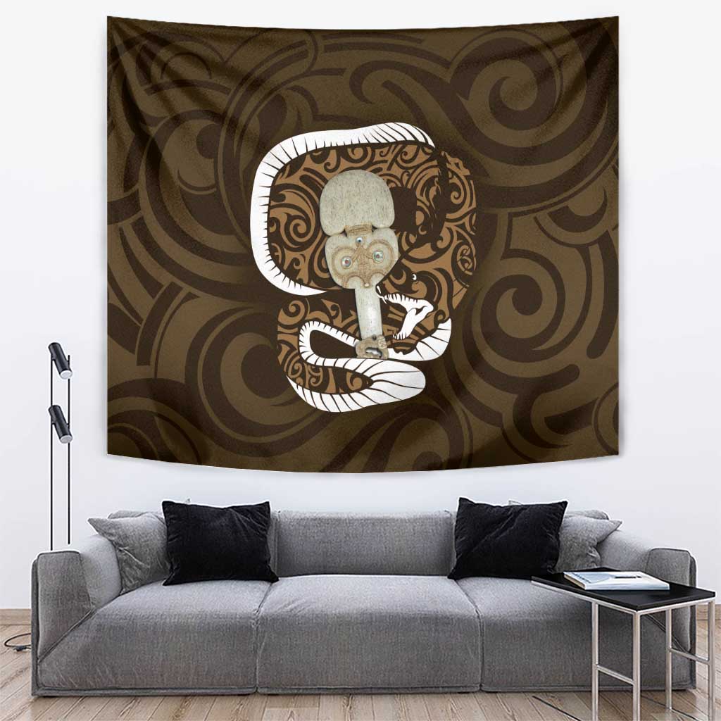 Gold New Zealand Eel Tapestry Aotearoa Maori Tuna With Kotiate Weapon