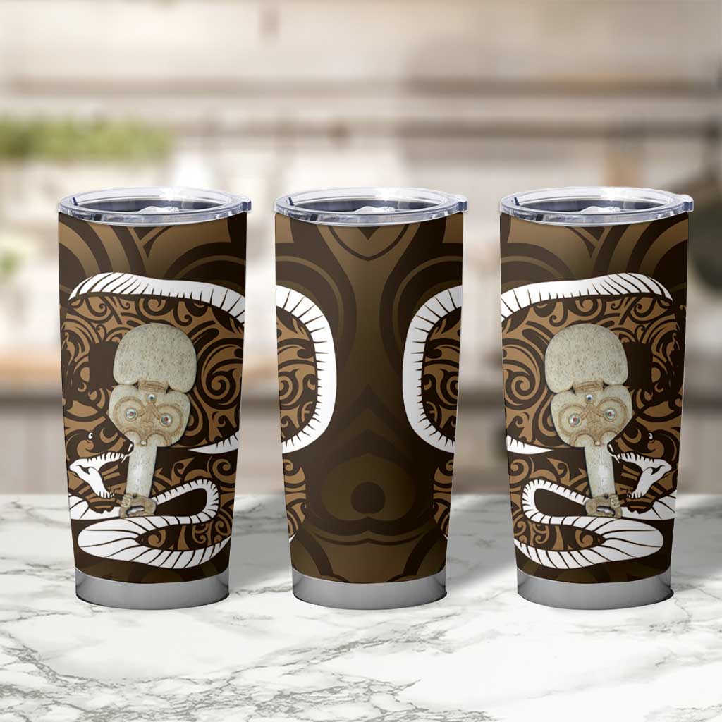 Gold New Zealand Eel Tumbler Cup Aotearoa Maori Tuna With Kotiate Weapon LT14 - Polynesian Pride