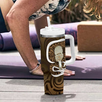 Gold New Zealand Eel Tumbler With Handle Aotearoa Maori Tuna With Kotiate Weapon LT14 - Polynesian Pride