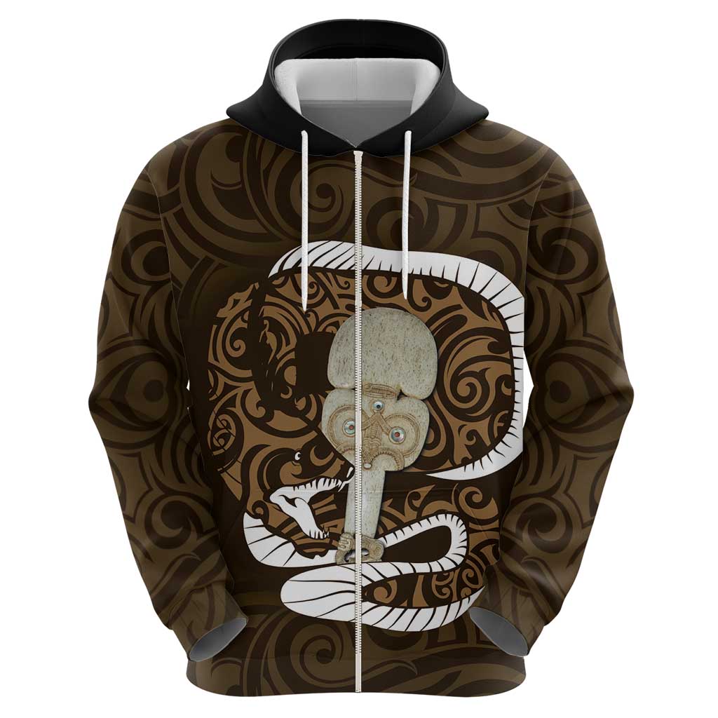 Gold New Zealand Eel Zip Hoodie Aotearoa Maori Tuna With Kotiate Weapon