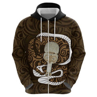 Gold New Zealand Eel Zip Hoodie Aotearoa Maori Tuna With Kotiate Weapon