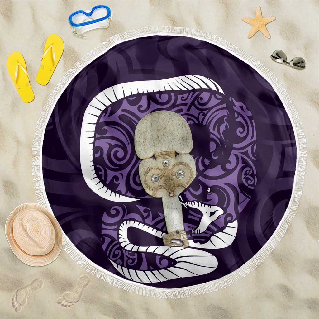 Purple New Zealand Eel Beach Blanket Aotearoa Maori Tuna With Kotiate Weapon