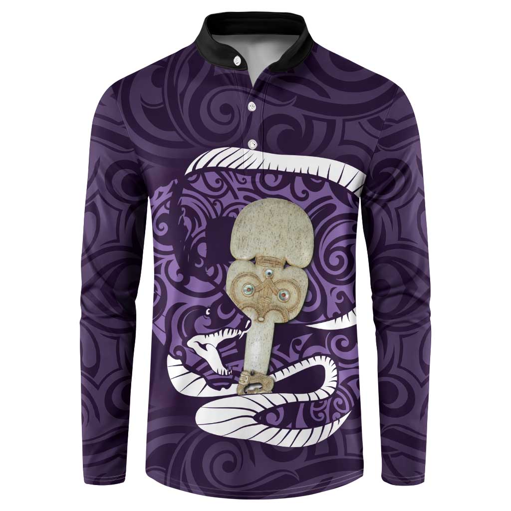 Purple New Zealand Eel Button Sweatshirt Aotearoa Maori Tuna With Kotiate Weapon LT14 Purple - Polynesian Pride