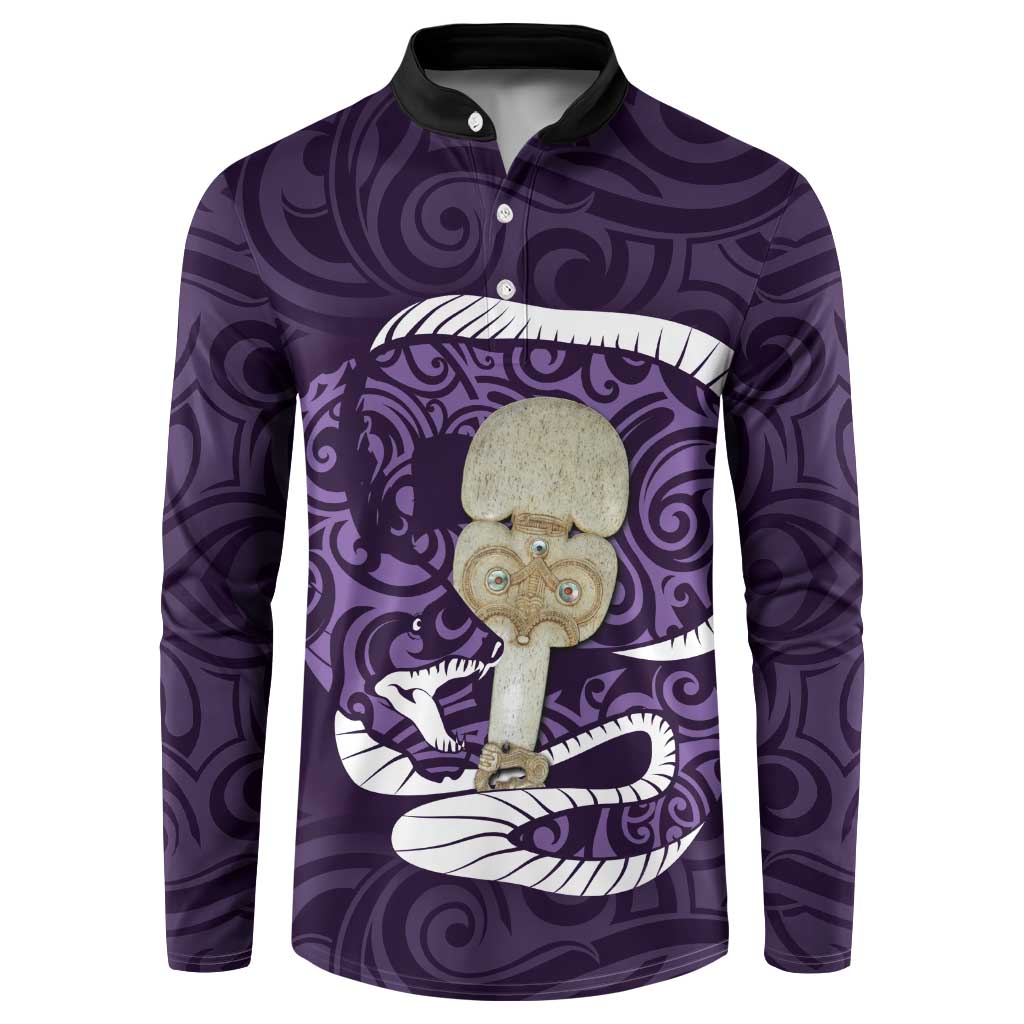 Purple New Zealand Eel Button Sweatshirt Aotearoa Maori Tuna With Kotiate Weapon