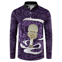 Purple New Zealand Eel Button Sweatshirt Aotearoa Maori Tuna With Kotiate Weapon LT14 Purple - Polynesian Pride
