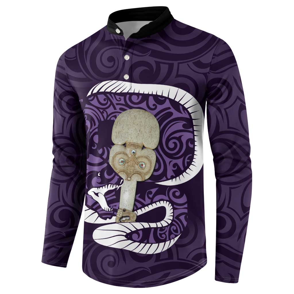 Purple New Zealand Eel Button Sweatshirt Aotearoa Maori Tuna With Kotiate Weapon LT14 - Polynesian Pride