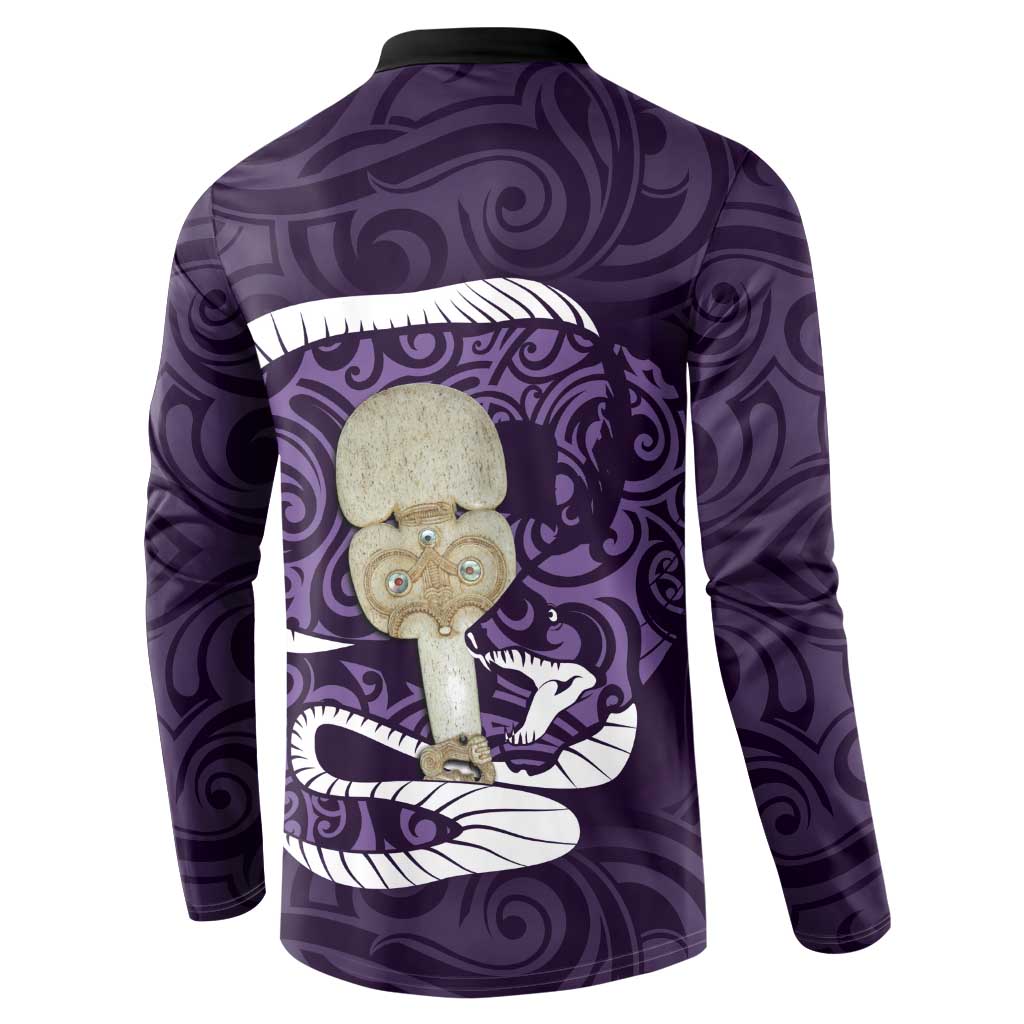 Purple New Zealand Eel Button Sweatshirt Aotearoa Maori Tuna With Kotiate Weapon LT14 - Polynesian Pride