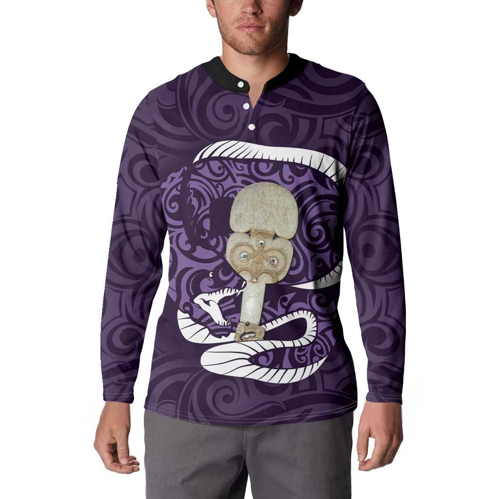 Purple New Zealand Eel Button Sweatshirt Aotearoa Maori Tuna With Kotiate Weapon LT14 - Polynesian Pride