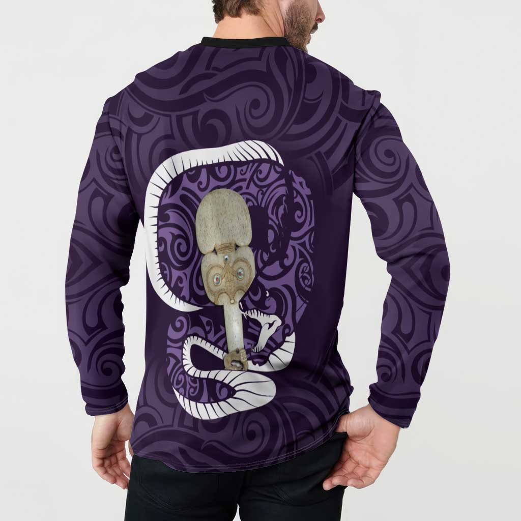 Purple New Zealand Eel Button Sweatshirt Aotearoa Maori Tuna With Kotiate Weapon LT14 - Polynesian Pride