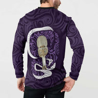 Purple New Zealand Eel Button Sweatshirt Aotearoa Maori Tuna With Kotiate Weapon LT14 - Polynesian Pride