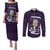 Purple New Zealand Eel Couples Matching Puletasi and Long Sleeve Button Shirt Aotearoa Maori Tuna With Kotiate Weapon