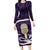 Purple New Zealand Eel Family Matching Long Sleeve Bodycon Dress and Hawaiian Shirt Aotearoa Maori Tuna With Kotiate Weapon