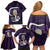 Purple New Zealand Eel Family Matching Off Shoulder Short Dress and Hawaiian Shirt Aotearoa Maori Tuna With Kotiate Weapon