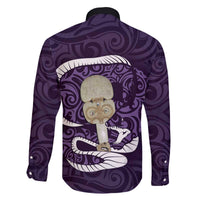 Purple New Zealand Eel Family Matching Puletasi and Hawaiian Shirt Aotearoa Maori Tuna With Kotiate Weapon