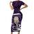 Purple New Zealand Eel Family Matching Short Sleeve Bodycon Dress and Hawaiian Shirt Aotearoa Maori Tuna With Kotiate Weapon