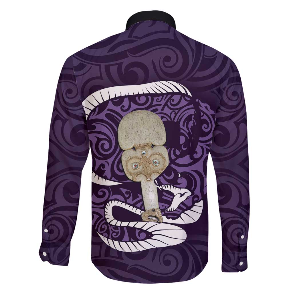Purple New Zealand Eel Family Matching Summer Maxi Dress and Hawaiian Shirt Aotearoa Maori Tuna With Kotiate Weapon