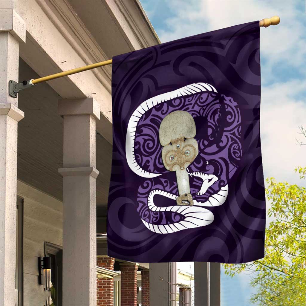 Purple New Zealand Eel Garden Flag Aotearoa Maori Tuna With Kotiate Weapon LT14 House Flag Purple - Polynesian Pride