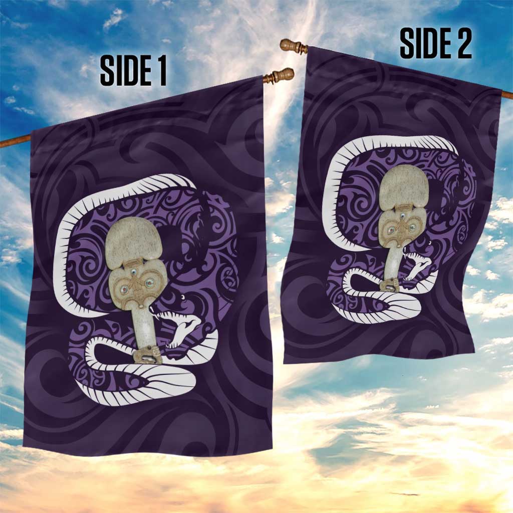 Purple New Zealand Eel Garden Flag Aotearoa Maori Tuna With Kotiate Weapon LT14 - Polynesian Pride