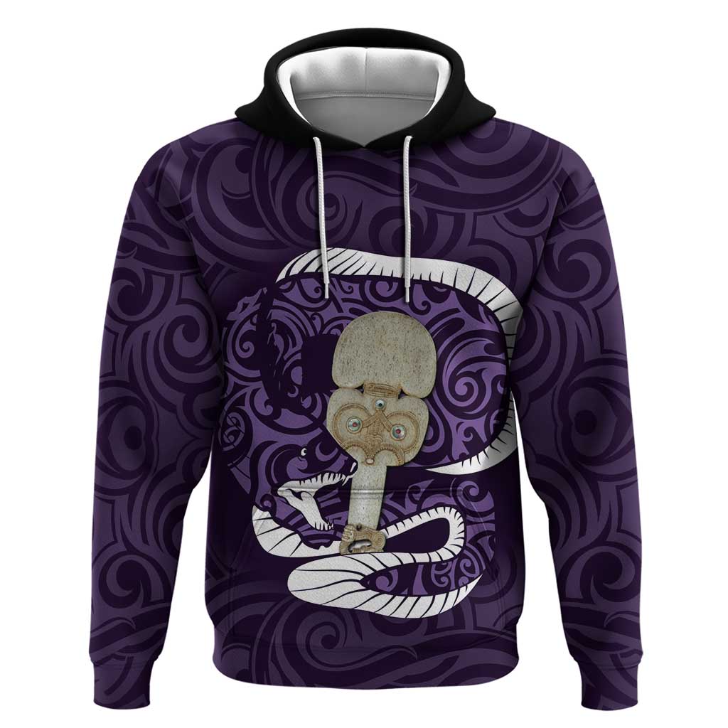 Purple New Zealand Eel Hoodie Aotearoa Maori Tuna With Kotiate Weapon