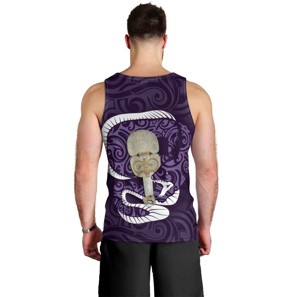 Purple New Zealand Eel Men Tank Top Aotearoa Maori Tuna With Kotiate Weapon LT14 - Polynesian Pride